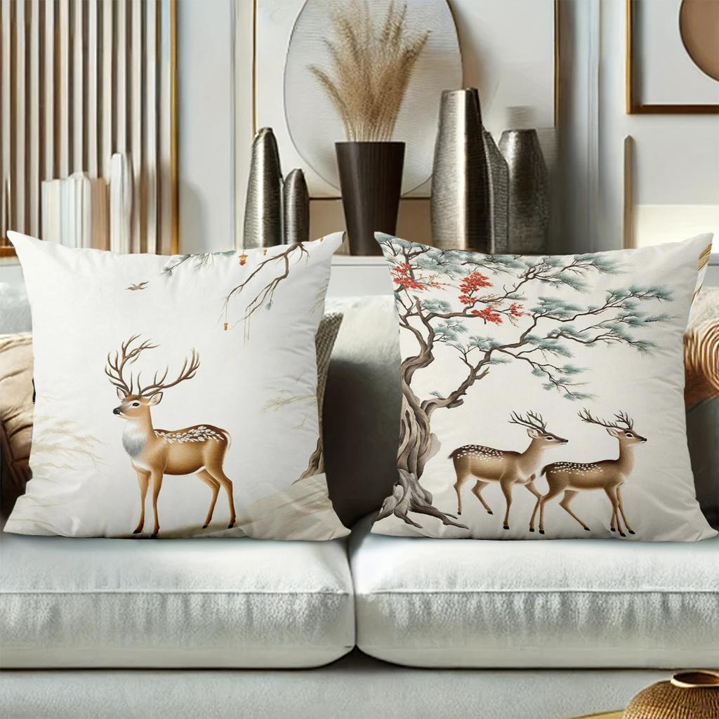 Deer And Tree Pattern Decorative Cushion Covers Polyester pillowcase, sofa decorative cushion cov Headboard Pillow