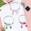 Elegant Ladies Love Bow Crystal Bead Bracelet with Diamond Fox Pendant Stainless Steel Bangle