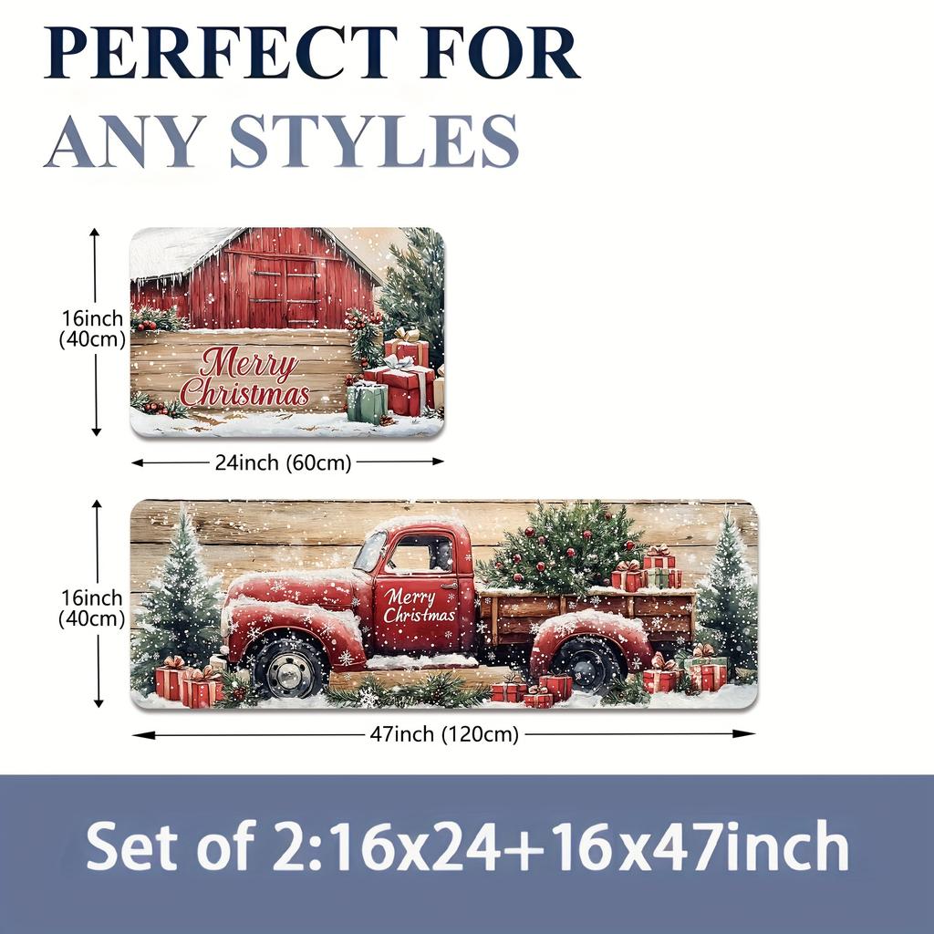 2 Stück Anti-Ermüdungs-Küchenteppiche Weihnachten Wasserdicht Rutschfest Dick Gepolsterte Küchenmatte Schwerlast-Komfort-Stehmatte für Küche