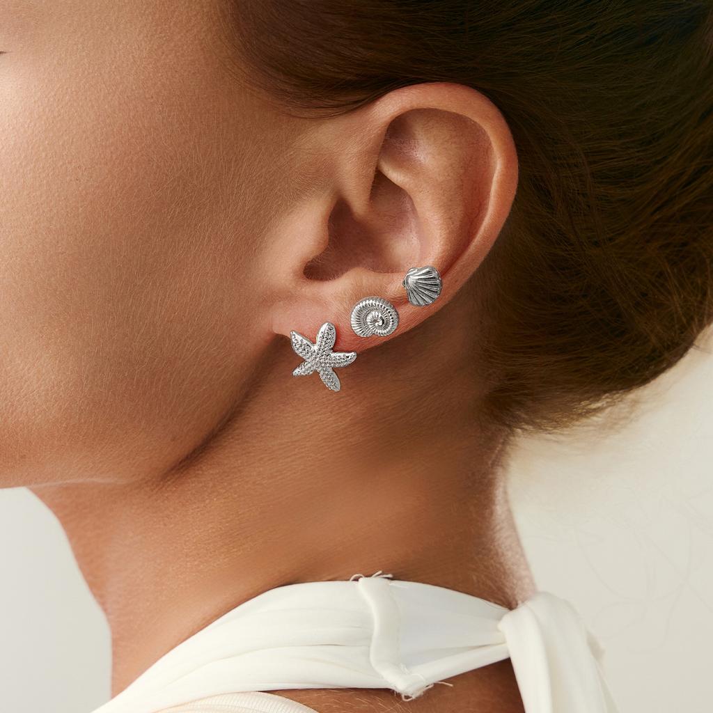 Holiday Style Flower Starfish Stud Earrings Set, Sweet And Cool Exquisite Small Bow C-Shaped Earrings.