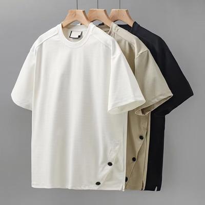 Men T-shirt Round Neck Short Sleeve Casual Tops with Buttoned Hem Soft Lightweight Pullover Tops Home Gym Street Wear