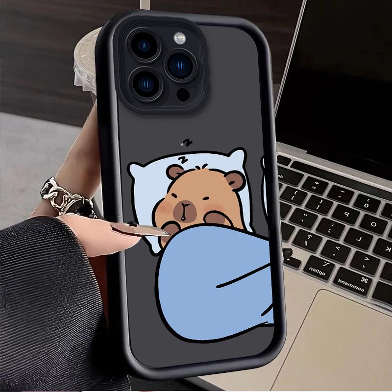 Cartoon Lovely Sitting Sleeping Capybara Case for iPhone 17 Air 16 E 15 14 Plus 13 12 Mini 11 Pro Max Dustproof Silicone Cover