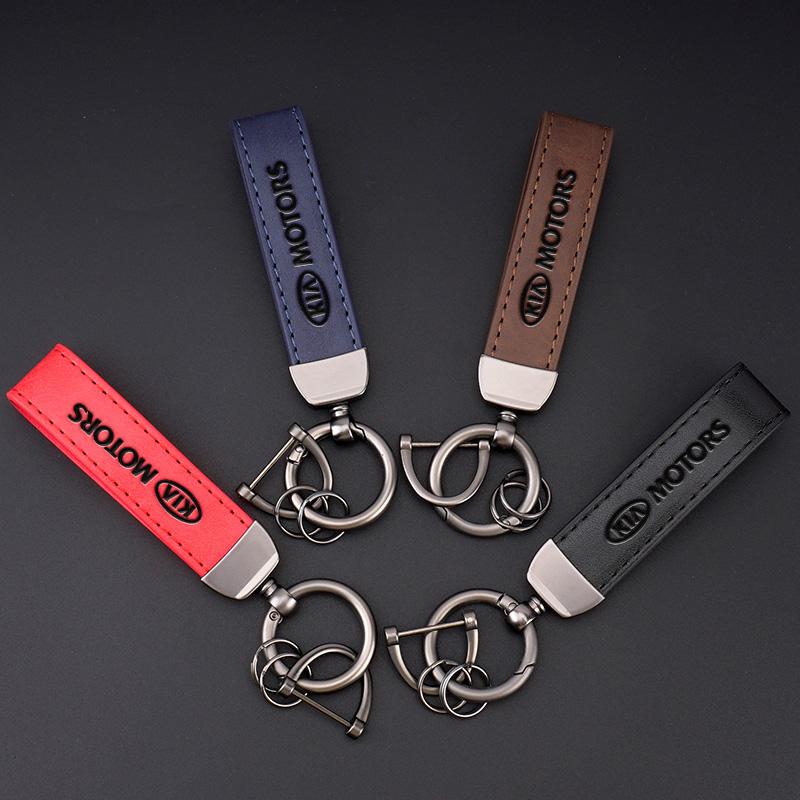 JCRZ5 Leather Car Styling Keychain Pendant Keyring Accessory For KIA KN Forte Sportage EV9 Stonic K2 K5 Ceed Proceed GT Line Soul Flip