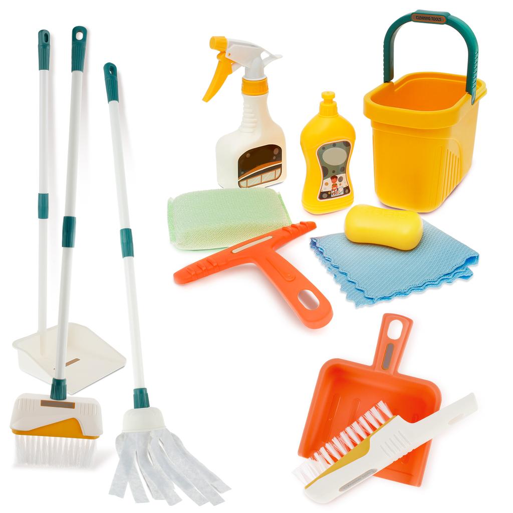 Children's Simulated Life Cleaning Toy Kids Pretend Play Cleaning Set Broom Cleaning Set with Duster Cleaning Brush Scraper Tool
