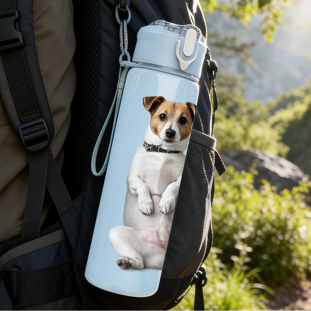 1PC Puppy Dog Sit Cute Portrait Print 750ml Color Plastic Sports Water Bottle Leakproof Flip Straw Lid Suitable for Sports Office Home Use