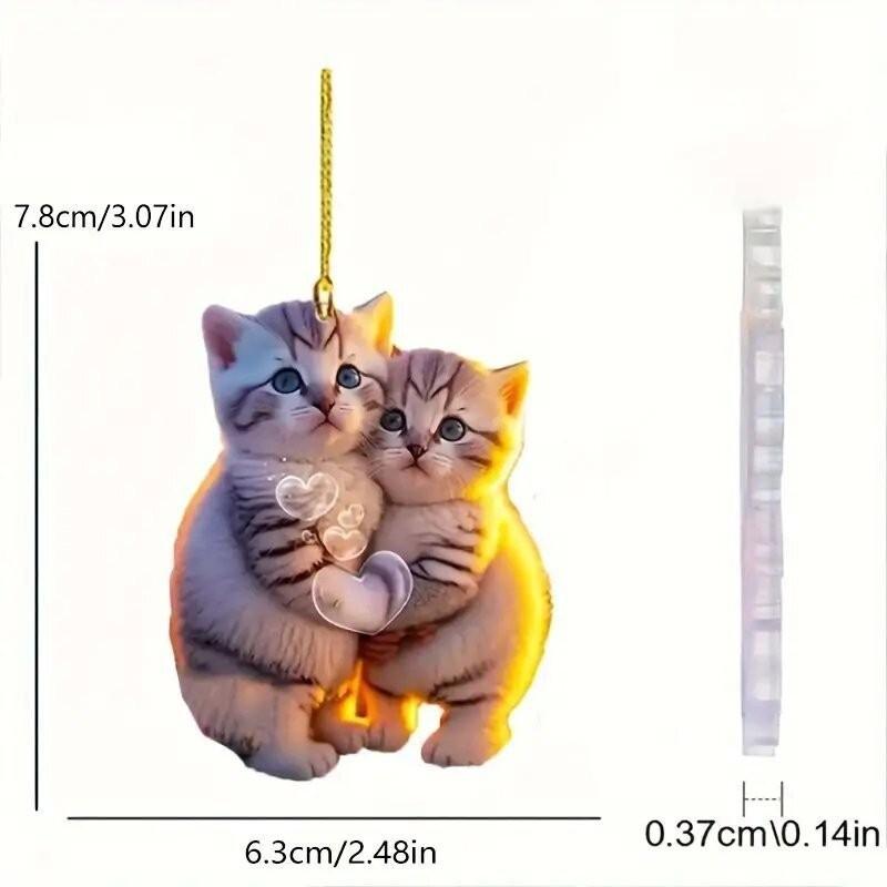

2d Acrylic Lovely Couple Cat Car Decoration Fun Design For Interior And Use Keychain