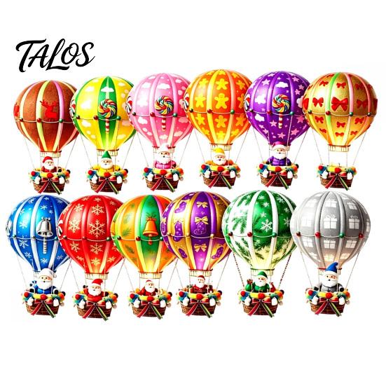 Christmas Tree Decor for Parties 12Pcs Hot Air Balloon Wooden Ornaments, 2D Flat Santa Hanging Pendant, Seasonal Windows Colorful Rainbow Wood Slices