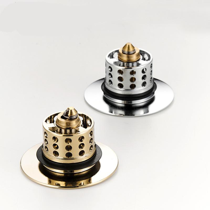 Universal Brass Pop-Up Drain Hair Catcher Bath Stopper Sink Strainer Plug-Bounce Core Basin Kitchen Bath Accessory