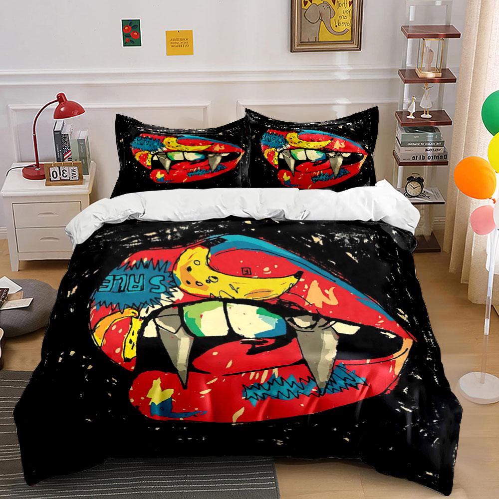 Red lips with fangs Bedding sets Duvet cover sets Duvet covers Pillowcases(1*Duvet Cover 2*Pillowcases without duvet insert)