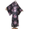 Long Kimono Japanese Style Floral Satin Yukata with Perfect for Fireworks Everyday Summer Kimono Women's Dress, Obi, Festivals, Wear, (KL02-Black)