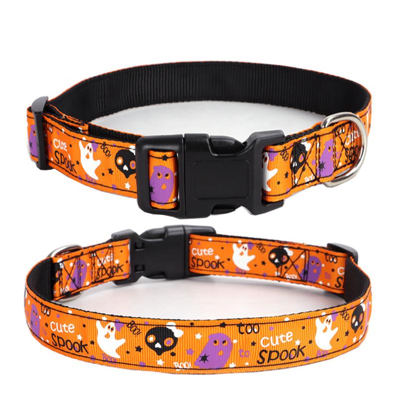 Halloween Dog Collar Nylon Adjustable Pet Collar Pumpkin Monster Bat Ghost Pattern for Party Cat Dog Decoration Pet Accessories
