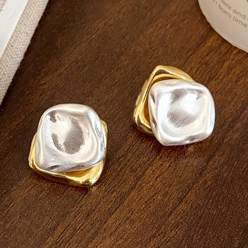 Real  Sterling Silver 18K Gold Irregular Square Stud Earring for Women Minimalist Trendy Fine  Geometric Accessory
