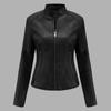 Women's Casual Fashion Slim Fit Thin Motorcycle Large Size Stand Collar Leather Jacket