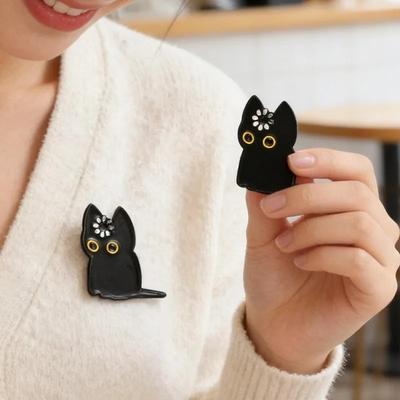 Loading Black Cat Cute Enamel Brooch Lapel Pin Badge Backpack Clothing Jacket Accessories Cat Lover Gift Novelty Animal Jewelry