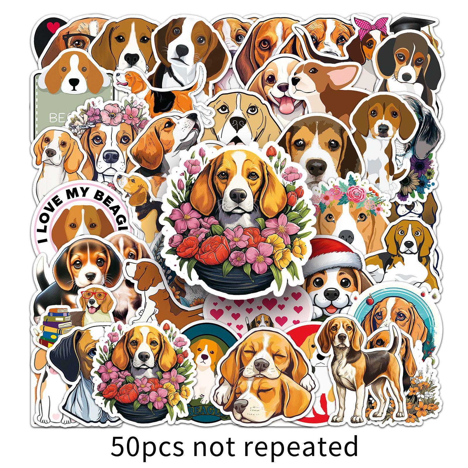 50 Beagle Stickers - Cute Waterproof Cartoon Hunting Dog Decor