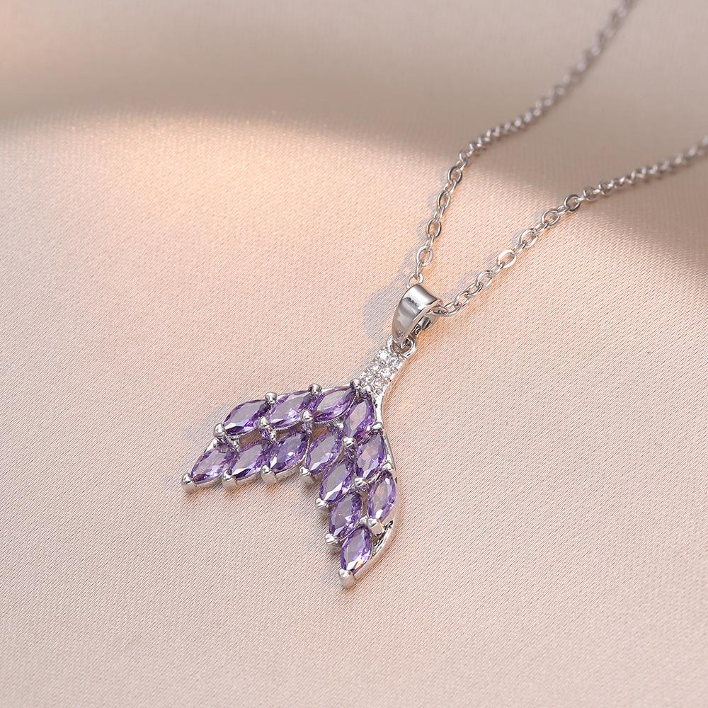 Boho Colorful Zircon Mermaid Fish Tail Pendant Necklace for Women Lady Gold Color Elegant Stainless Steel Chain Jewelry Gift