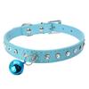 Adjustable Pet Dog Crystal Rhinestone Bell Collar Soft Faux Leather Neck Strap