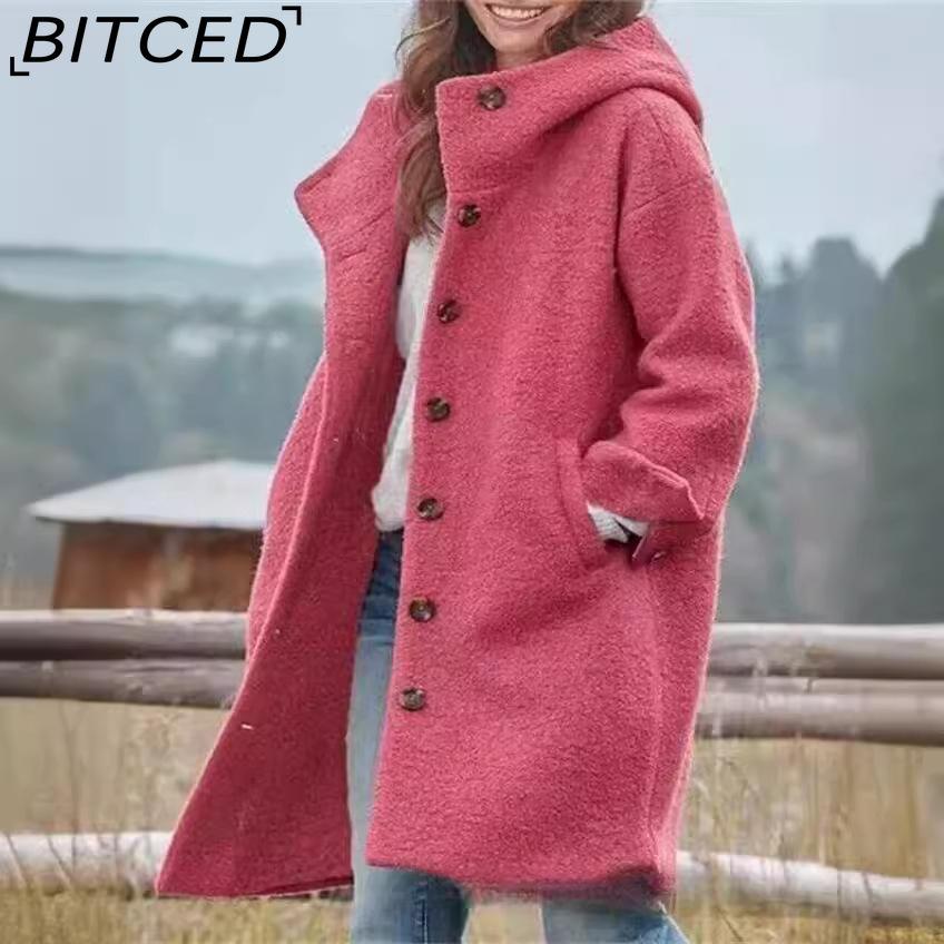 

Женский вязаный кардиган BITCED на осень/зиму, средней длины, легкая куртка из смесовой шерсти S розы красного