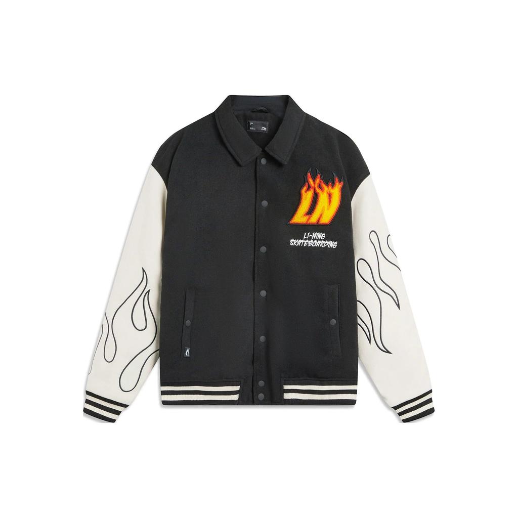 Li Ning Color Block Loose Fit Casual Jacket Men Jackets Black Oatmeal-Gray AFDT697-2