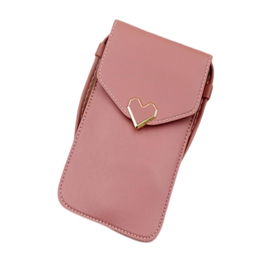 

Schicksal. Heart Button Smartphone Pouch, Cute and Stylish, Compact, Crossbody Shoulder Bag, PU Leather, Coral Pink [Used]