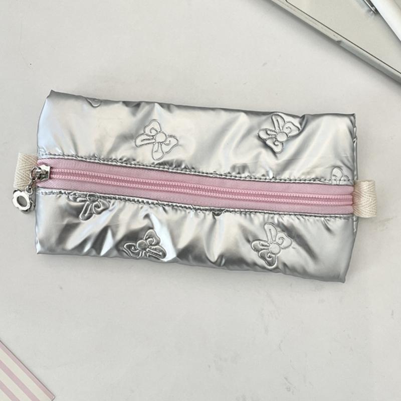 Bowknot Print Pencil Case High Capacity Pen Pouches Portable Pen Organizers Bag Travel Makeup Bag for Student Women Girl