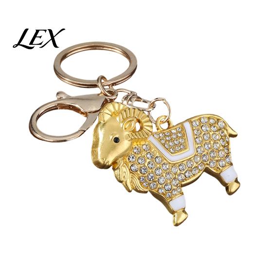 Wear-resistant Keyring Zodiac Keychain with Rhinestones, Sheep Design Bag Pendant, Chinese New Year Lucky Key Charm Charm, Feng Shui Ornament for Car