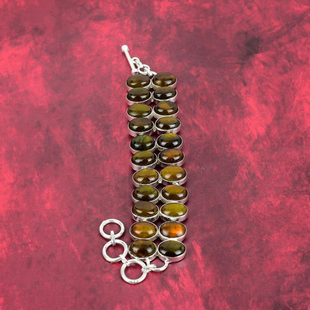 Yellow Flash Labradorite Bracelet, 925 Solid Sterling Silver Gemstone Jewelry, Handmade Bracelet For Mother Day
