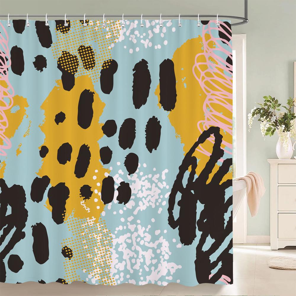 Abstract Bohemian Shower Curtain Medieval Minimalist Art Polyester Fabric Shower Curtain Bathroom Decoration Curtain with Hooks