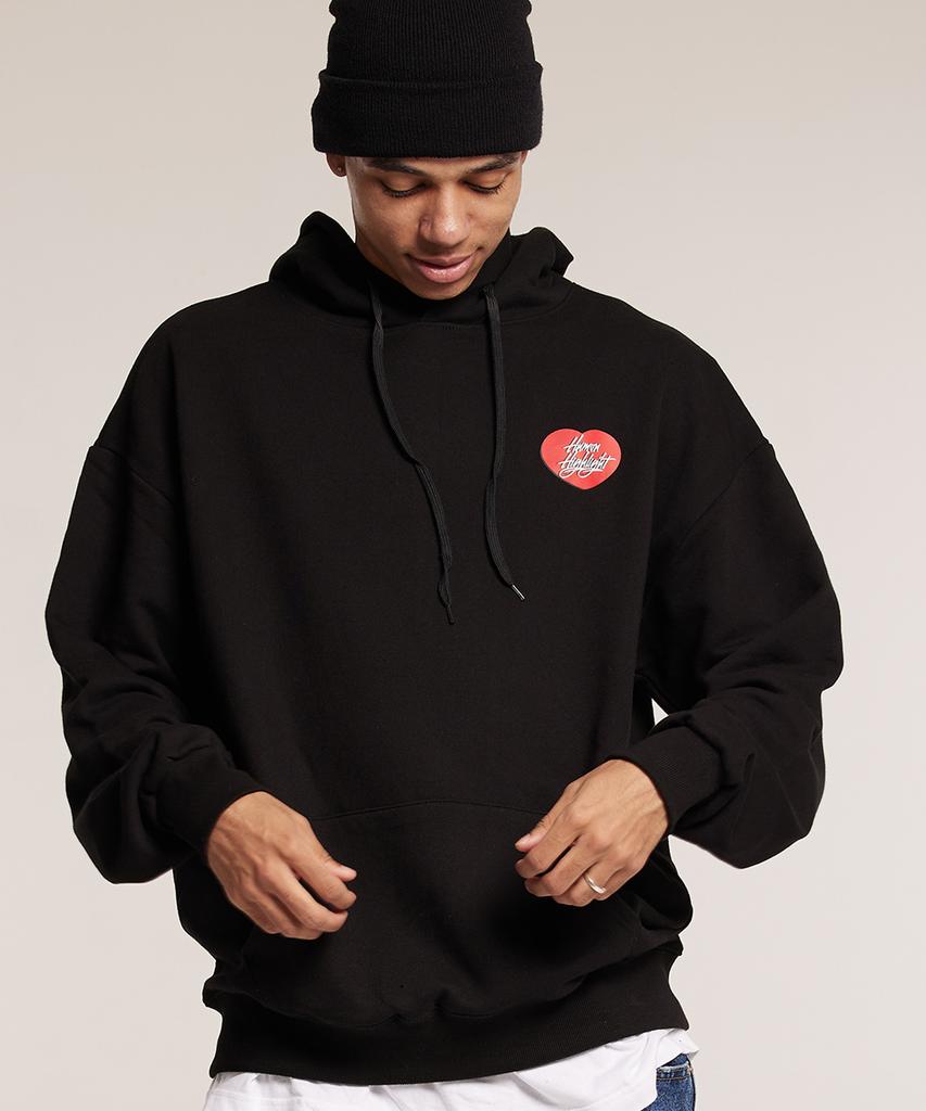 Human Highlight Small Heart Hoodie Black Red