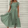 Vestido de Noite Longo Evasê Europeu e Americano de Chiffon com Estampa de Paetês