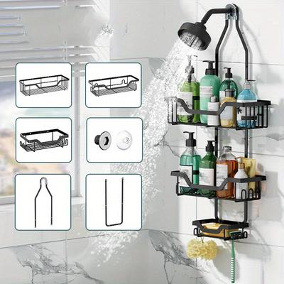 1pc 3 Layers Bath Supplies&shower Head Wall Mounted Storage Rack, Equipped with Suction Cups and hooks,Shower Organizer Rack for Home&dormitory.