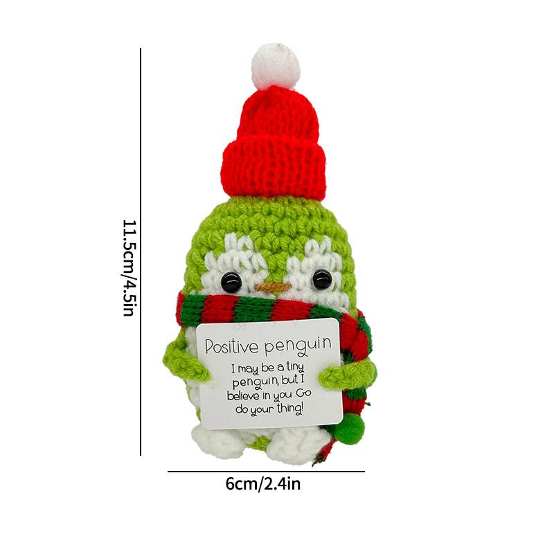 Niedlicher Häkel-Positive-Energie-Weihnachtsmann Häkel-Weihnachtspuppen mit Karte Desktop Handgefertigte Strickfiguren Weihnachtsdeko Ornament