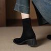 Krazing Pot Flock Round Toe Thick Heels Chelsea Boots Size 42 Zip Women Concise Style Elastic Ankle Boots