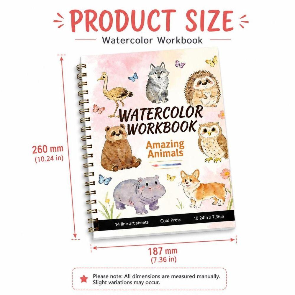 Spiral-Bound Watercolor Workbook Flower Scenery Animal Coloring Sketchbook Painting
