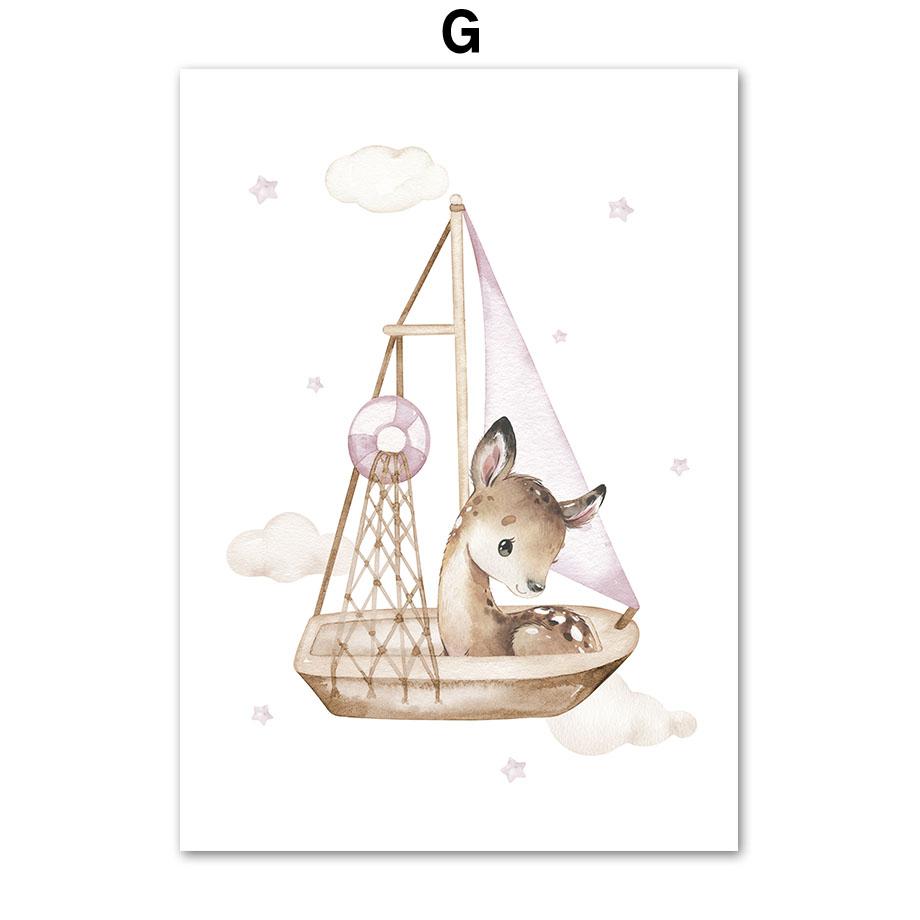 Flying Animals Airplane Hot Air Balloon Airship Nursery Wall Art Canvas Painting Nordic Poster And Print Girl Room Home Decor