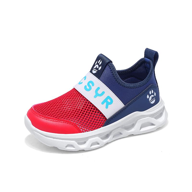 

Летние новые дышащие детские туфли для мальчиков среднего размера на липучках, спортивные повседневные туфли для детей 39 темно-синий/красный