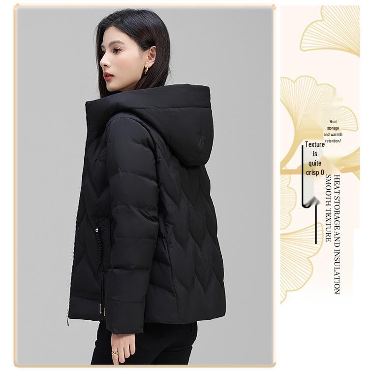 Women's 2024 Petite Hooded Short Down Jacket - Authentic 90% White Duck Down, Mid-Aged Winter Outerwear.