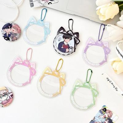 Kawaii Cat Ear Bow Lace PVC Badge Holder for 58mm Pin Badge Japanese Anime Game Baji Cover Pain Bag Backpack Key Chain Pendant