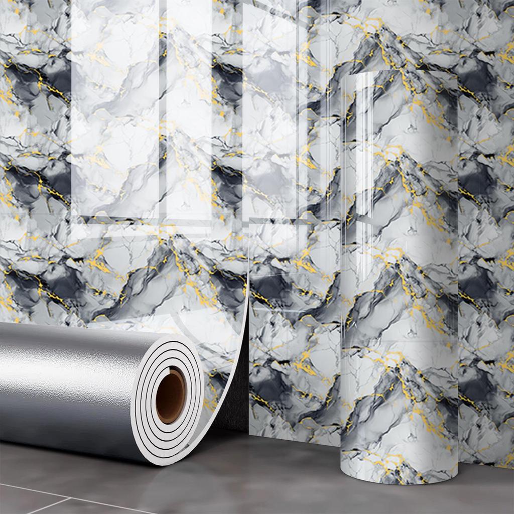 Self-Adhesive Waterproof Imitation Marble Tile Wall Sticker for Bathroom, Living Room, Kitchen, and TV Background.