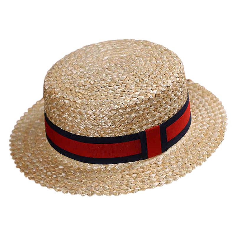 Japanese flat-top straw straw hat summer sun protection sun hat children's Korean version fashion versatile travel beach hat