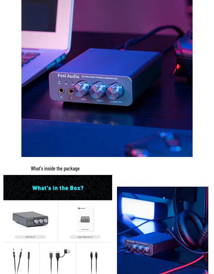 FosiAudio K5PRO DAC Headphone Amplifier & External Sound Card for PC Gaming