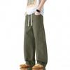 American Solid Color Simple Trendy Brand Splicing Scimitar Casual Pants Men's Trend Versatile Loose Wide-leg Pure Cotton Tooling Pants