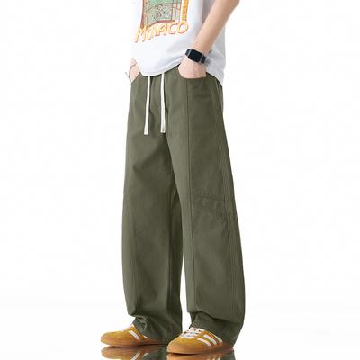 American Solid Color Simple Trendy Brand Splicing Scimitar Casual Pants Men's Trend Versatile Loose Wide-leg Pure Cotton Tooling Pants