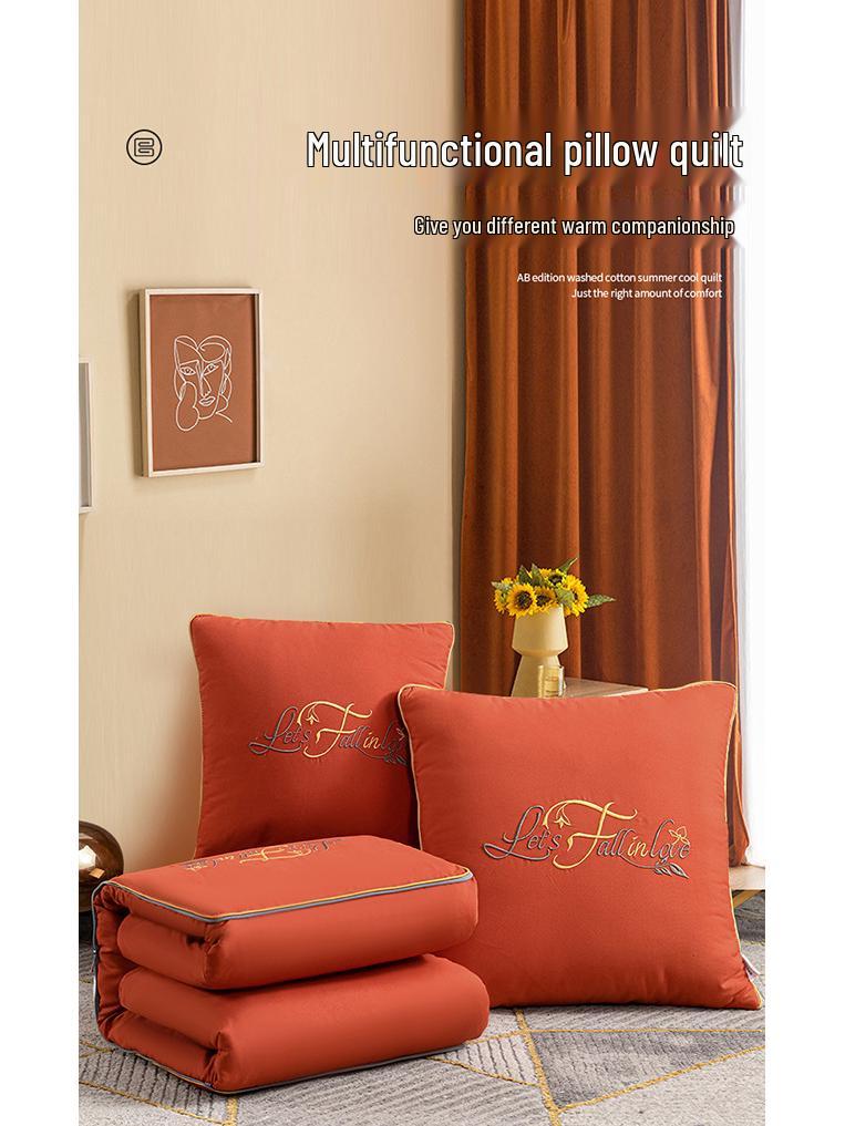Dual-Use Embroidered Pillow Blanket: Office Nap & Car Cushion Combo