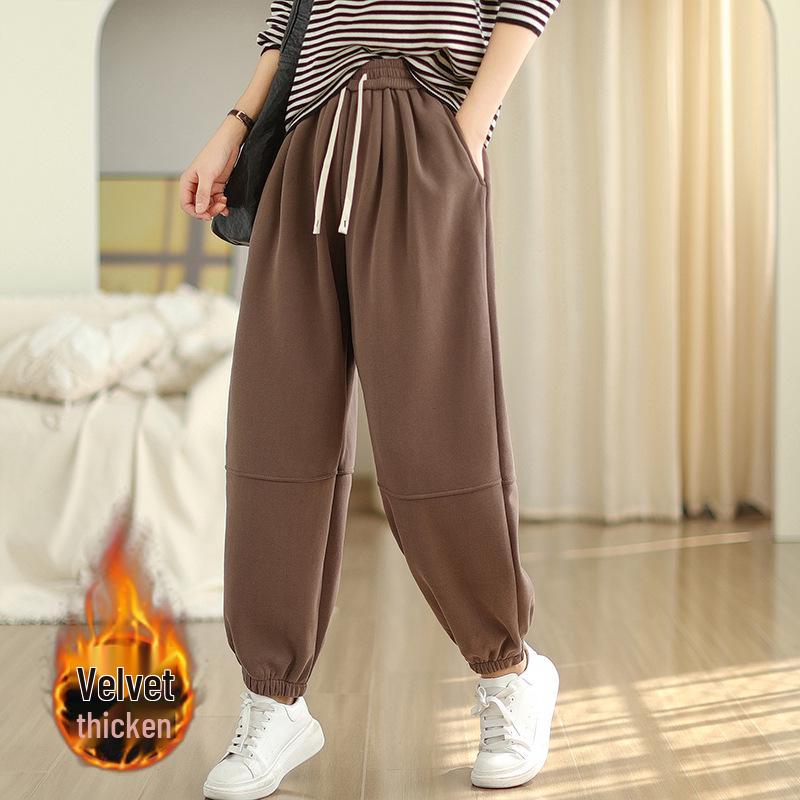 

Женские зимние повседневные плюшевые спортивные штаны 2024 года — художественное плетение, мягкие, теплые, утолщенный дизайн 2XL кофейный
