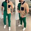 2023 Spring & Fall Colorblock Men's Casual Short-Sleeve Shirt and Trousers Sports Set.