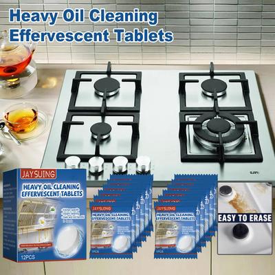 12pcs Grease Cleaning Tablets (Boxed) Heavy Duty Grease Stain Cleaning Foaming Tablets Kitchen Hood Cooktop