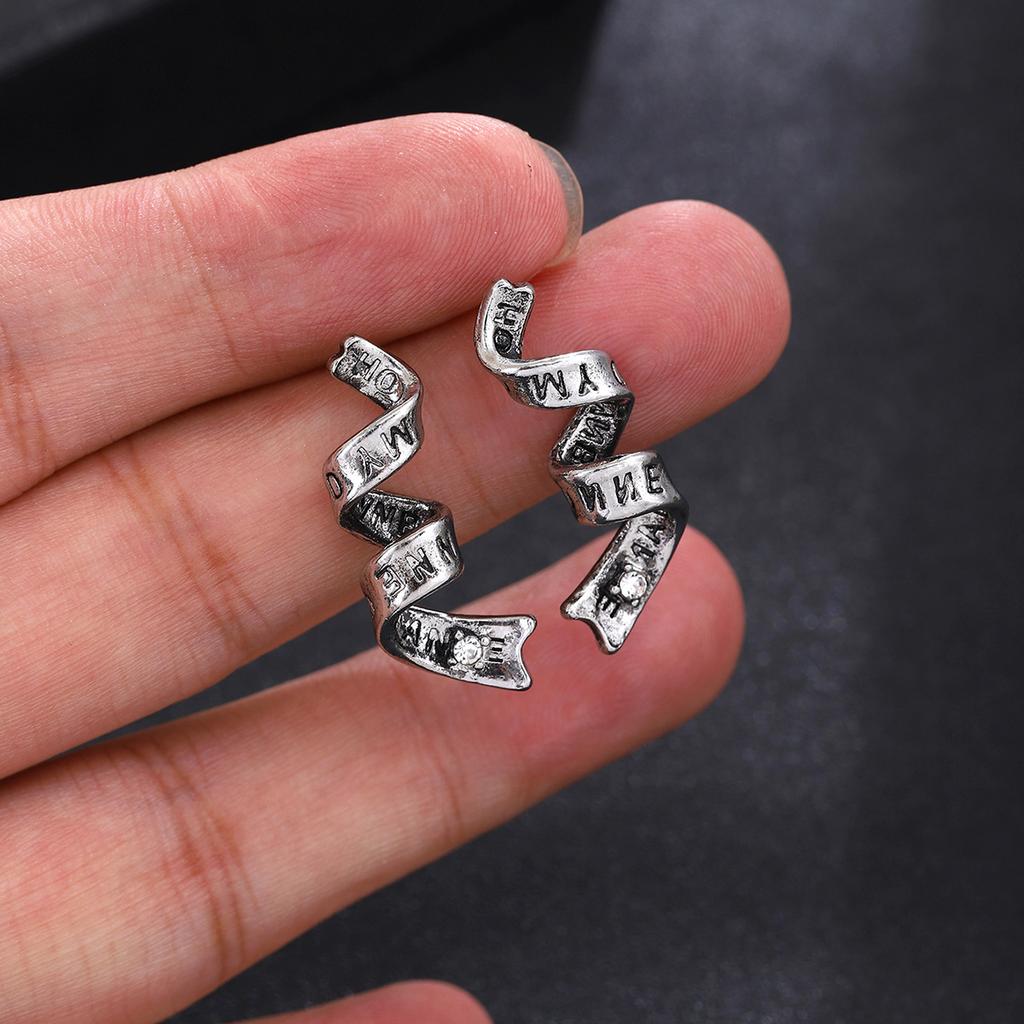 Diamond-Encrusted Letter Spiral Stud Earrings For Women, Niche Light Luxury High-End Sense Fashion Personality Cold Wind Earrings