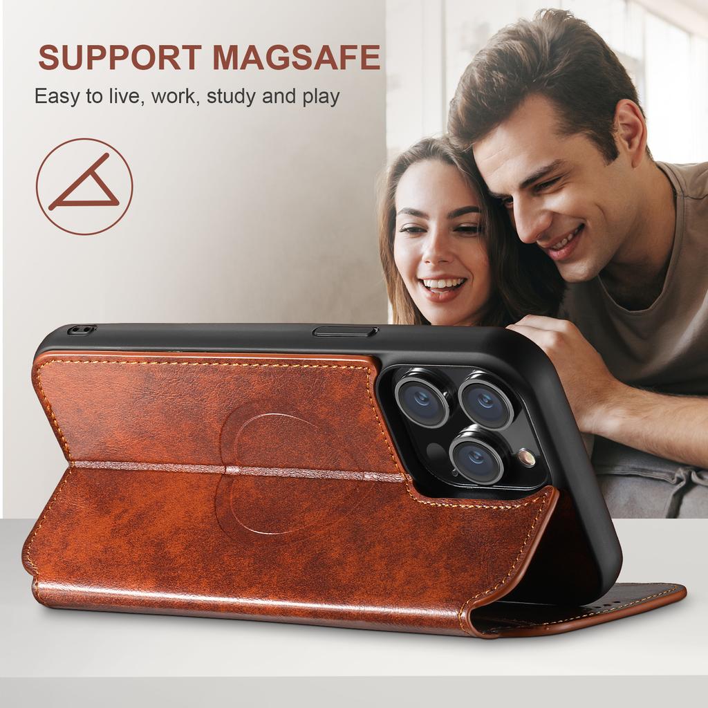 Suteni Luxus Magsafe PU Leder Handyhüllen Für Iphone 16 12 13 14 15 Pro Max Plus Ultra Flip Brieftasche Kartenhalter Hülle Abdeckung