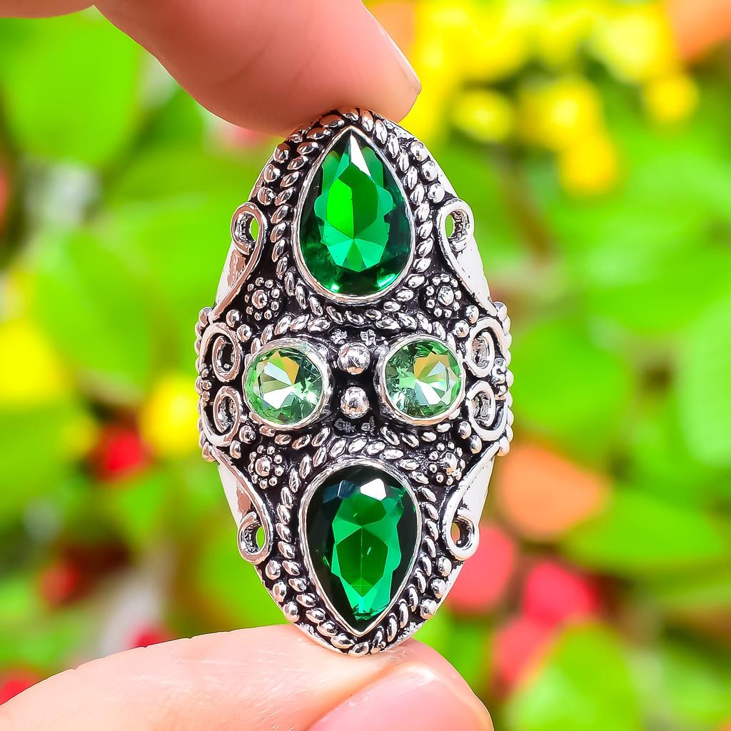 Natural Peridot Gemstone Handmade 925 Sterling Silver Gift Ring Size 9.5 H7d68